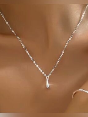 Drip Drop Necklace Silver Plate Liquid Molten Metal Teardrop MY04
